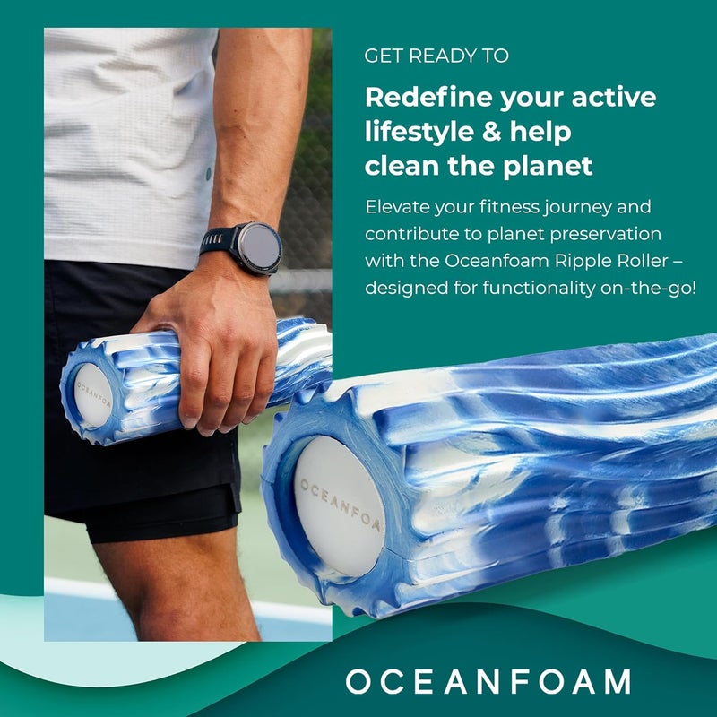 Oceanfoam Ripple Travel Foam Roller (11" x 3.35") Firm Mini Foam Roller for Physical Therapy, Deep Tissue Massage, Back Pain - High Density, Ergonomic Wave Textured - Yoga, Exercise (Royal Marbled) - Image 3